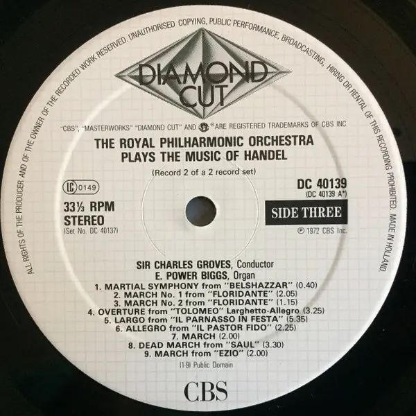 Sir Charles Groves / The Royal Philharmonic Orchestra - The Music Of Handel 2xLP Vinyl (LP Record) - VG+/VG+ - Classical33.co.uk