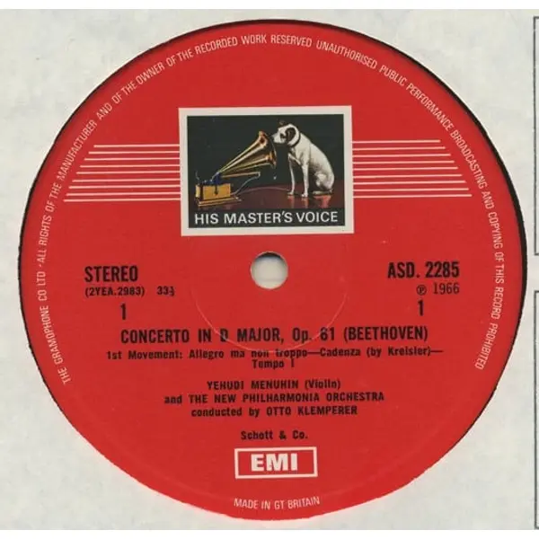 Yehudi Menuhin, Otto Klemperer, Beethoven, The New Philharmonia Orchestra - Violin Concerto In D (Op. 61) Vinyl LP (LP Record) - VG+/VG+ - Classical33.co.uk
