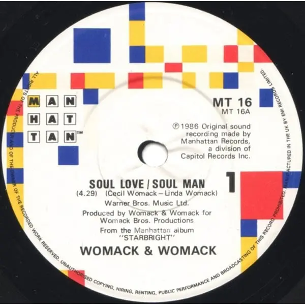 Womack And Womack - Soul Love / Soul Man 7 Inch Vinyl Single (7 Inch Record) - NM/VG+ - Classical33.co.uk