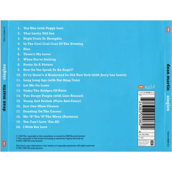 Dean Martin - Singles (CD, Compilationilation, Mono) - NM/NM - Classical33.co.uk