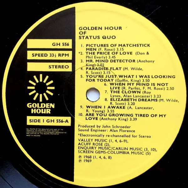 Status Quo - Golden Hour Of Status Quo Vinyl LP (LP Record, Compilation, Embossed) - NM/VG+ - Classical33.co.uk