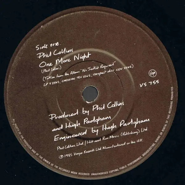 Phil Collins - One More Night 7 Inch Vinyl Single (7 Inch Record) - NM/VG+ - Classical33.co.uk