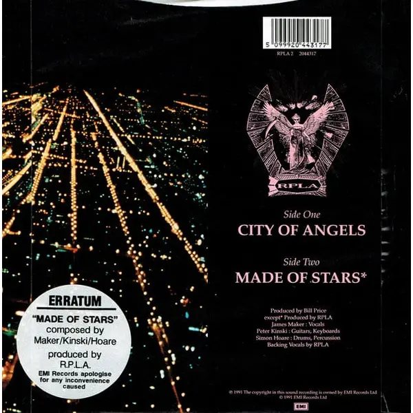 RPLA - City Of Angels 7 Inch Vinyl Single (7 Inch Record) - VG+/VG+ - Classical33.co.uk