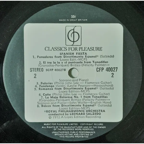 The Royal Philharmonic Orchestra Conducted By Leonard Salzedo - Spanish Fiesta Vinyl LP Album (LP Record) - VG+/VG+ - Classical33.co.uk