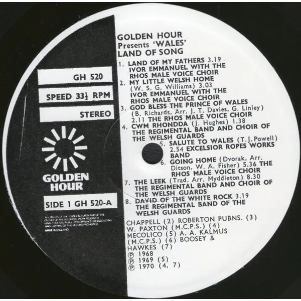 Golden Hour Presents Wales Land Of Song Vinyl LP (LP Record, Compilation, Embossed) - NM/VG+ - Classical33.co.uk