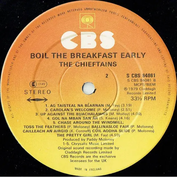The Chieftains - Boil The Breakfast Early Vinyl LP (LP Record, Album) - NM/VG - Classical33.co.uk