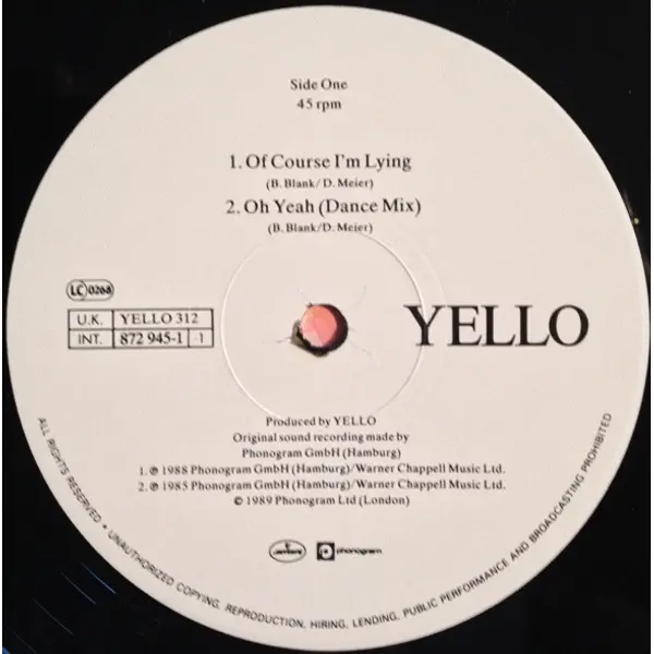 Yello - Of Course I'm Lying 12 Inch Vinyl Single (12 Inch Record) - VG+/VG+ - Classical33.co.uk