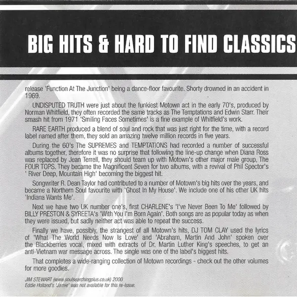 Tamla Motown Big Hits and Hard To Find Classics (Volume Two) (CD, Compilation) - NM/NM - Classical33.co.uk