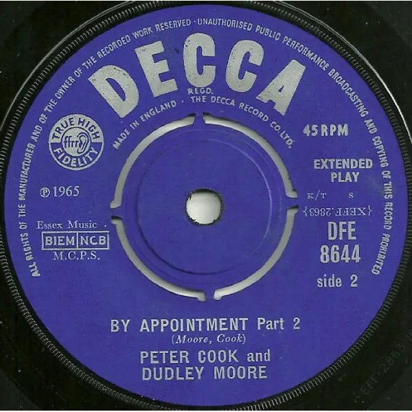 Peter Cook and Dudley Moore - By Appointment 7 Inch Vinyl Single (7 Inch Record, EP) (Jukebox Record) - VG+/NM - Classical33.co.uk