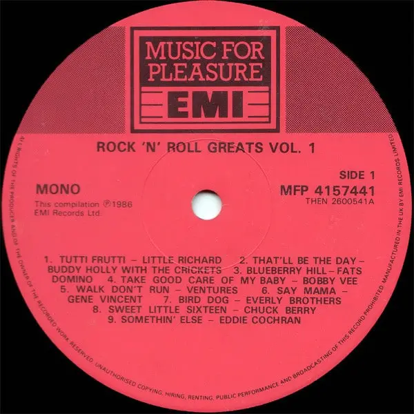 Rock 'N' Roll Greats (Volume One) Vinyl LP (LP Record, Compilation, Mono) - NM/VG - Classical33.co.uk