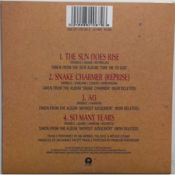 Jah Wobble's Invaders Of The Heart - The Sun Does Rise EP (CD, Single, Ltd, Num) - NM/NM - Classical33.co.uk