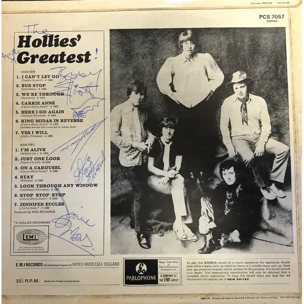 The Hollies - Hollies' Greatest Vinyl LP Signed By Band Members (LP Record, Compilation) - VG+/VG+ - Classical33.co.uk