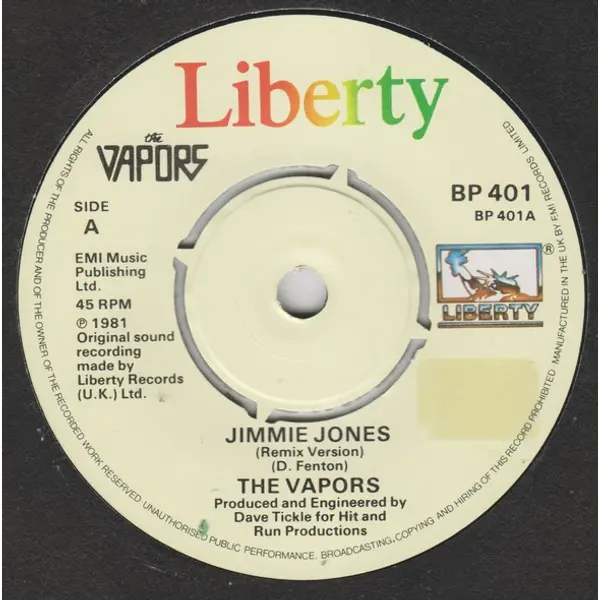 The Vapors - Jimmie Jones 7 Inch Vinyl Single (7 Inch Record) - NM/VG+ - Classical33.co.uk