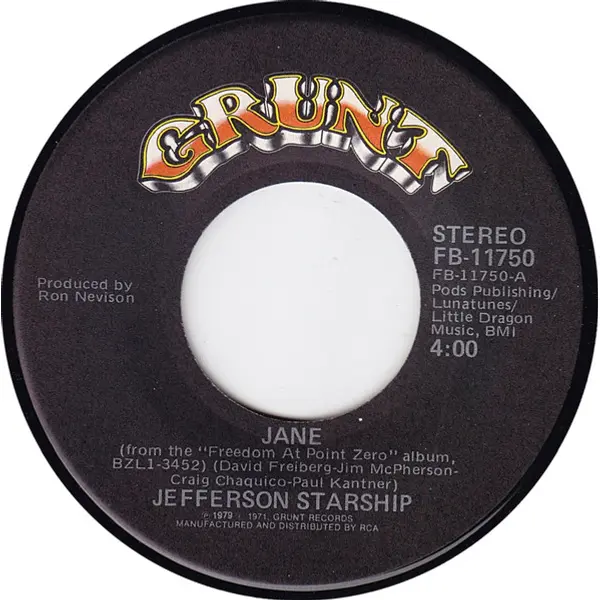 Jefferson Starship - Jane / Freedom At Point Zero 7 Inch Vinyl Single (7 Inch Record) (Jukebox Record) - VG+/VG - Classical33.co.uk