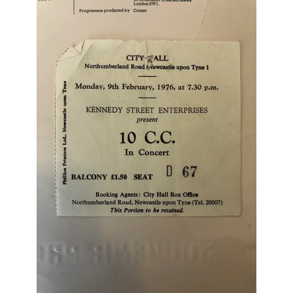 10CC Souvenir 1976 Tour Programme and Ticket Stub From 1976 Concert Performance For Sale