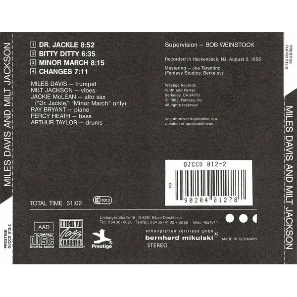 Miles Davis And Milt Jackson - Quintet / Sextet (CD, Album) - VG+/VG+ - Classical33.co.uk