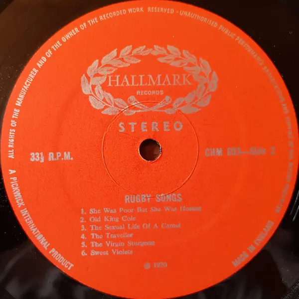 The Shower-Room Squad - Sinful Rugby Songs (LP, UK ) - VG+/VG+ - Classical33.co.uk