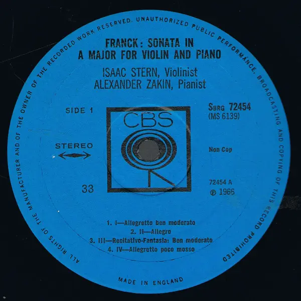Isaac Stern - Alexander Zakin ; Franck / Debussy - Sonata In A Major / Sonata In G Minor Vinyl LP (LP Record) - NM/VG+ - Classical33.co.uk