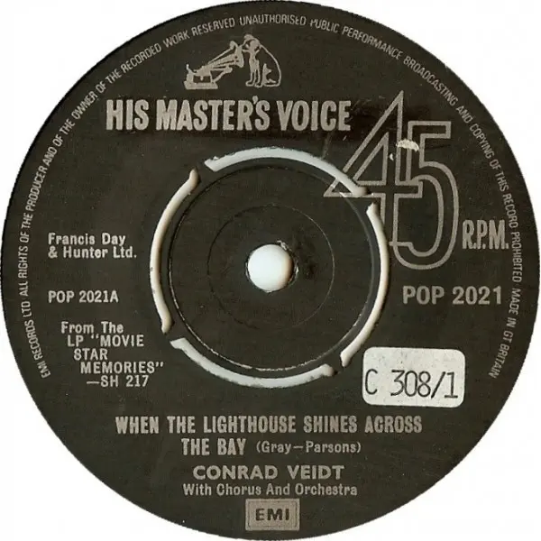 Conrad Veidt / Binnie Barnes - When The Lighthouse Shines Across The Bay / I Liked His Little Black Moustache 7 Inch Vinyl Single (7 Inch Record) - VG+/Generic - Classical33.co.uk