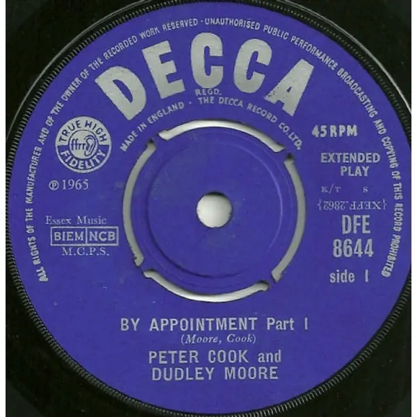 Peter Cook and Dudley Moore - By Appointment 7 Inch Vinyl Single (7 Inch Record, EP) (Jukebox Record) - VG+/NM - Classical33.co.uk