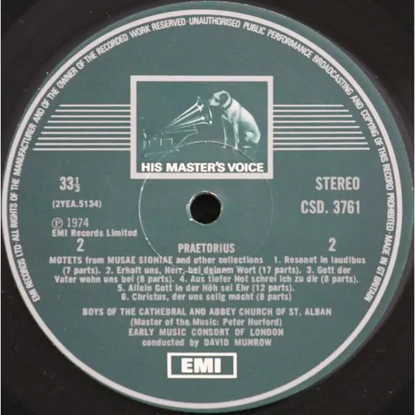 The Early Music Consort Of London Conducted By David Munrow - Michael Praetorius - Music By Praetorius: Dances From Terpsichore / Motets From Musae Sioniae Vinyl LP (LP Record, Album) - NM/VG+ - Classical33.co.uk