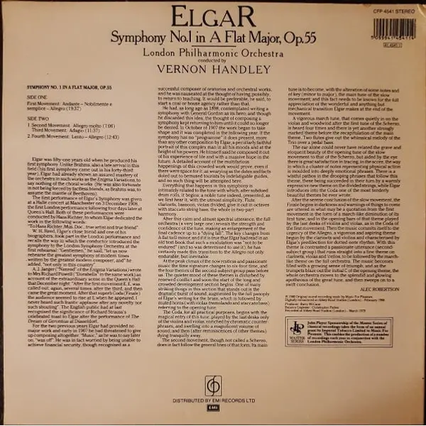 Elgar, London Philharmonic Orchestra, Vernon Handley - Symphony No.1 In A Flat Major, Op.55 Vinyl LP (LP Record, Album) - NM/NM - Classical33.co.uk