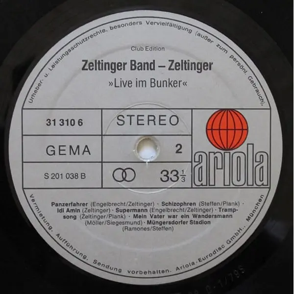 Zeltinger Band - De Plaat (Im Roxy Und Bunker Live) Vinyl LP (LP Record) - NM/VG+ - Classical33.co.uk