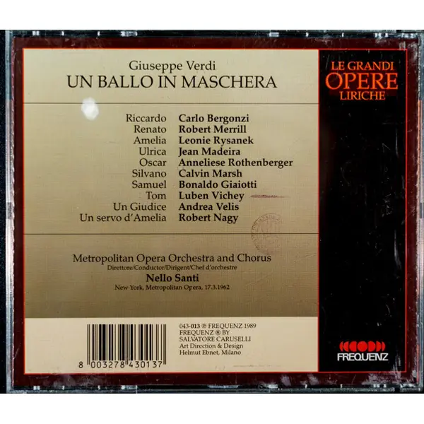 Verdi - Carlo Bergonzi, Leonie Rysanek, Robert Merrill, The Metropolitan Opera Orchestra And Chorus, Nello Santi - Un Ballo In Maschera (2xCD, Album) - VG+/VG+ - Classical33.co.uk