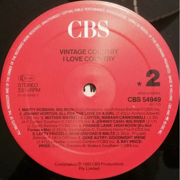 I Love Country (Vintage Country) Vinyl LP (LP Record, Compilation) - M/NM - Classical33.co.uk