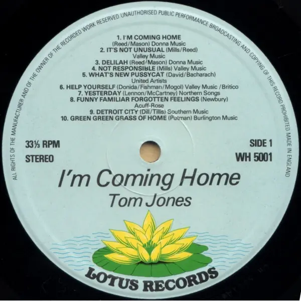 Tom Jones - I'm Coming Home (20 Of The Finest Songs Of Tom Jones) Vinyl LP Album (LP Record) - NM/VG+ - Classical33.co.uk
