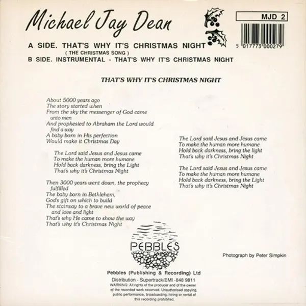 Michael Jay Dean - That's Why It's Christmas Night 7 Inch Vinyl Single (7 Inch Record) - NM/NM - Classical33.co.uk