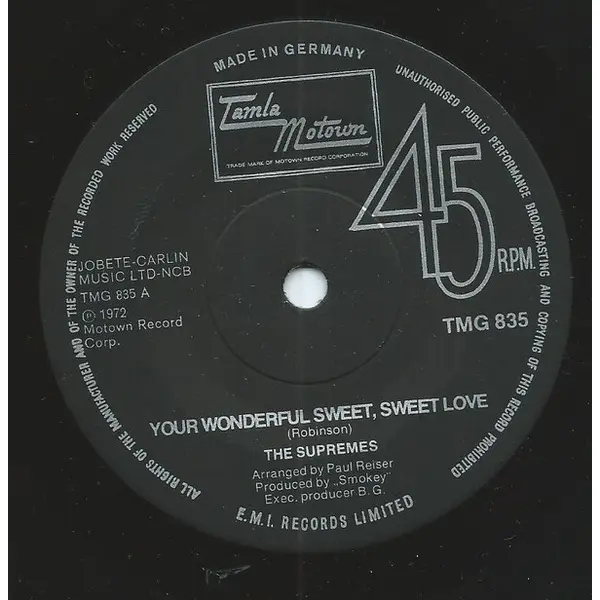 The Supremes - Your Wonderful Sweet, Sweet Love 7 Inch Vinyl Single (7 Inch Record) - VG+/Generic - Classical33.co.uk