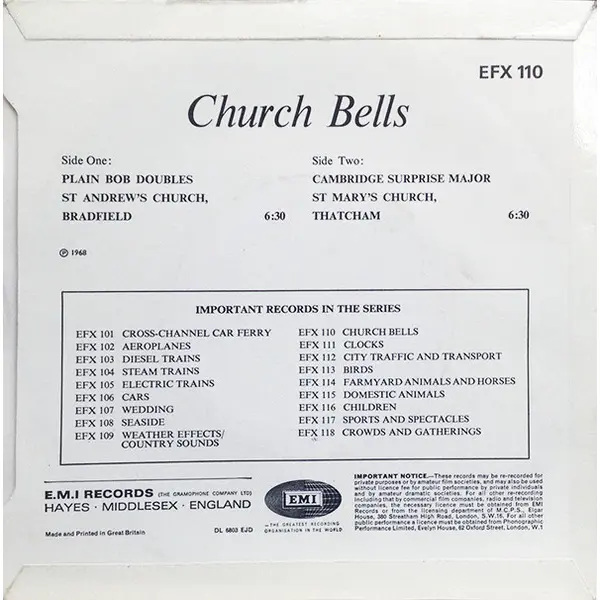 Church Bells 7 Inch Vinyl Single (7 Inch Record, EP) (Jukebox Record) - NM/VG+ - Classical33.co.uk