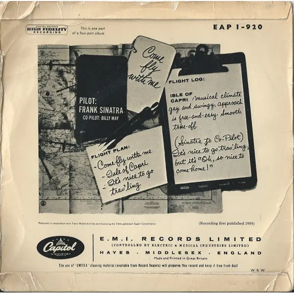 Frank Sinatra With Billy May And His Orchestra - Come Fly With Me (Part 1) 7 Inch Vinyl Single (7 Inch Record, EP) (Jukebox Record) - VG+/VG+ - Classical33.co.uk