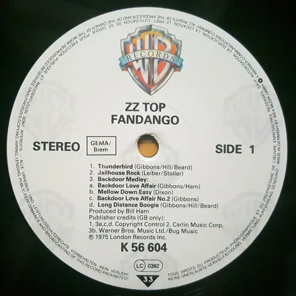ZZ Top - Fandango! Vinyl LP (LP Record, Album) - NM/NM - Classical33.co.uk