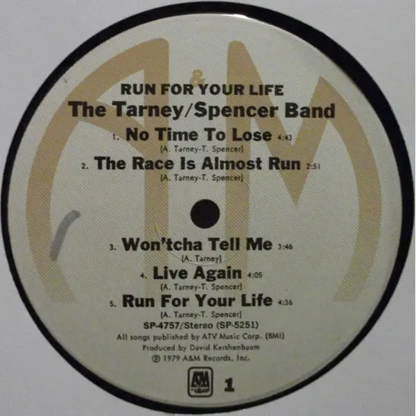 The Tarney/Spencer Band - Run For Your Life Vinyl LP (LP Record, Album) - VG+/VG+ - Classical33.co.uk
