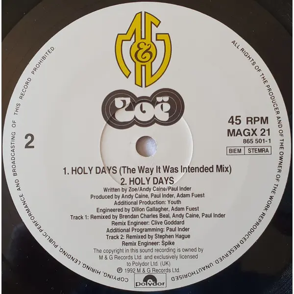 Zoë - Holy Days 12 Inch Vinyl Single (12 Inch Record) - NM/VG+ - Classical33.co.uk