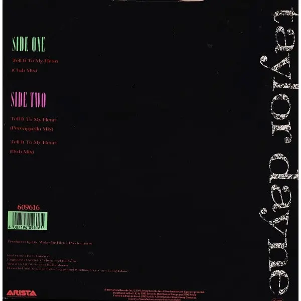 Taylor Dayne - Tell It To My Heart 12 Inch Vinyl Single (12 Inch Record) - VG+/VG - Classical33.co.uk