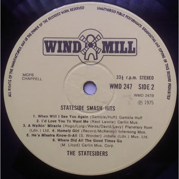 The Statesiders - Stateside Smash Hits (12 Top American Singles) Vinyl LP (LP Record) - NM/VG+ - Classical33.co.uk