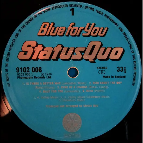 Status Quo - Blue For You Vinyl LP Album (LP Record) Gatefold - NM/VG+ - Classical33.co.uk