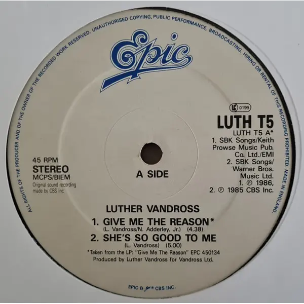 Luther Vandross - Give Me The Reason 12 Inch Vinyl Single (12 Inch Record) - VG+/VG+ - Classical33.co.uk