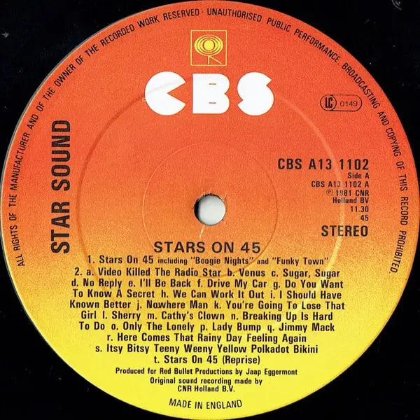 Star Sound - Stars On 45 12 Inch Vinyl Single (12 Inch Record) - VG+/VG - Classical33.co.uk