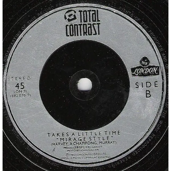 Total Contrast - Takes A Little Time 7 Inch Vinyl Single (7 Inch Record) (Signed by Band Members) - NM/VG+ - Classical33.co.uk