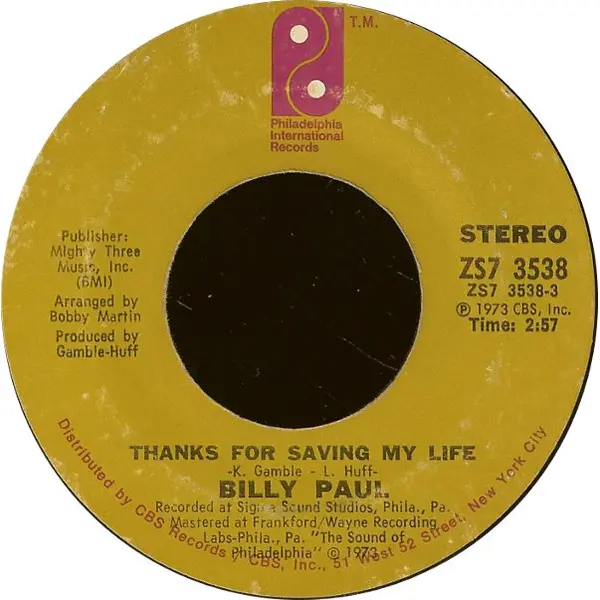 Billy Paul - Thanks For Saving My Life - All City Records