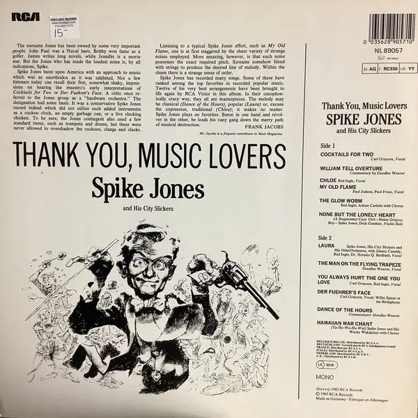 Spike Jones And His City Slickers - Thank You, Music Lovers! Vinyl LP (LP Record, Album, Compilation, Mono) - NM/NM - Classical33.co.uk