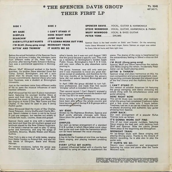 The Spencer Davis Group - Their First LP Vinyl LP (LP Record, Album, Mono) - VG+/VG+ - Classical33.co.uk