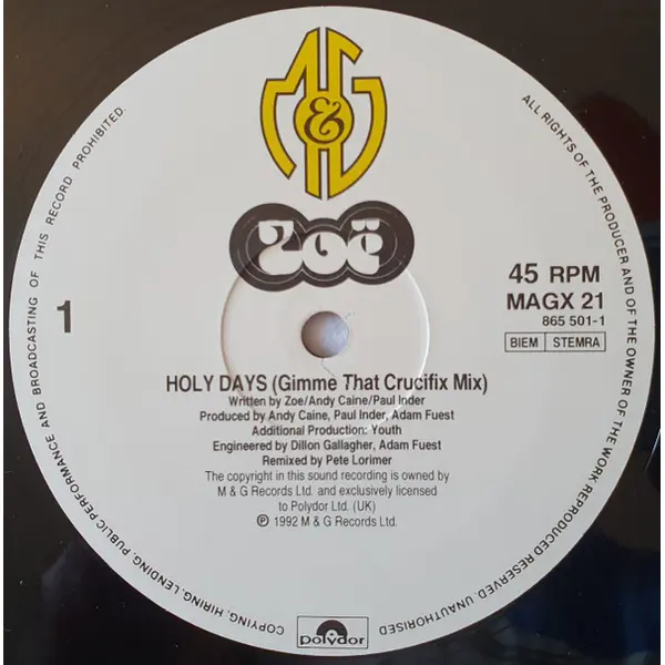 Zoë - Holy Days 12 Inch Vinyl Single (12 Inch Record) - NM/VG+ - Classical33.co.uk