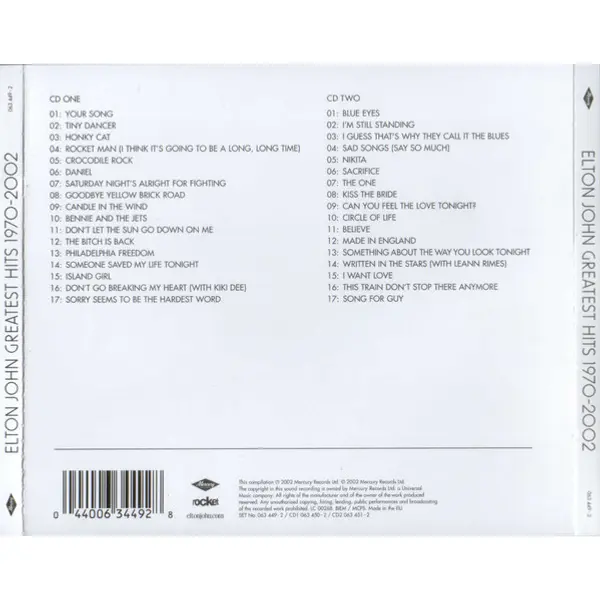 Elton John - Greatest Hits 1970-2002 (2xCD, Compilation) - VG+/VG+ - Classical33.co.uk