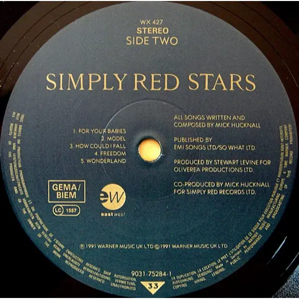 Simply Red - Stars Vinyl LP (LP Record, Album) - NM/NM - Classical33.co.uk