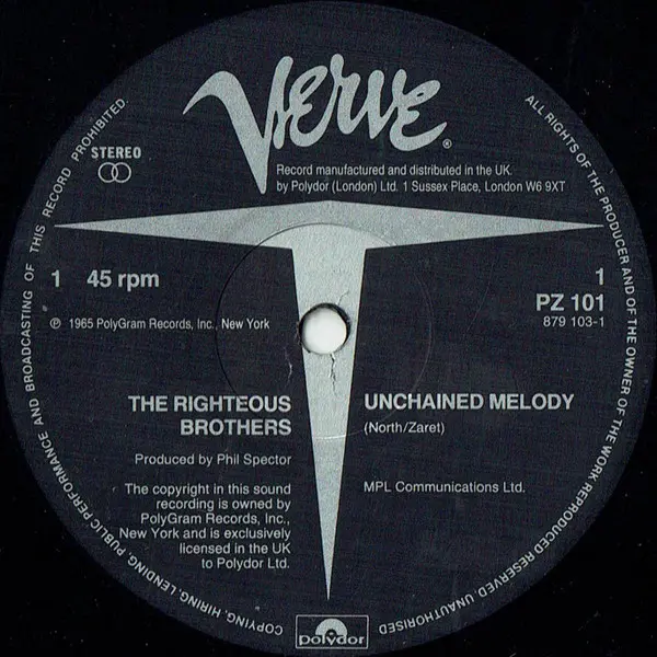 The Righteous Brothers - Unchained Melody 12 Inch Vinyl Single (12 Inch Record) - VG+/VG - Classical33.co.uk